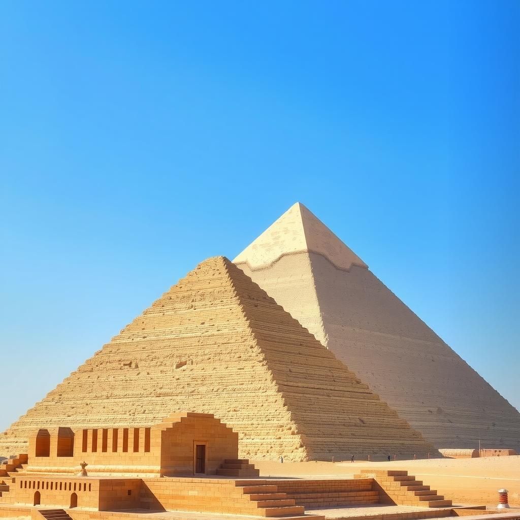 The pyramids of Giza in Cairo with a blue sky background
